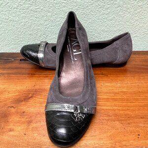 Attilio Giusti Leombruni Cap Almond Toe Grey and Black Flats Shoe 9.5  NIB